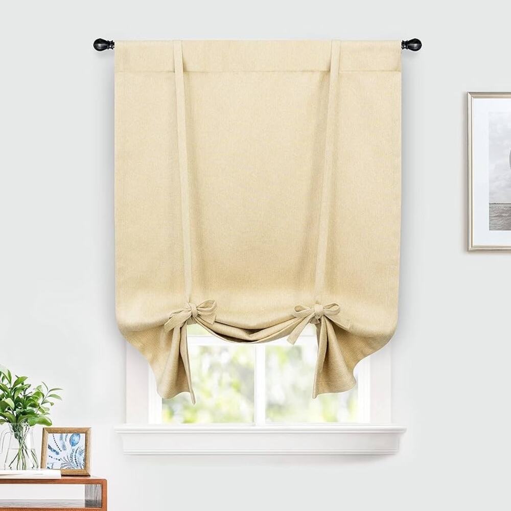 DriftAway Faux Linen Textured Solid Color Blackout Tie Up Curtain. 31x47